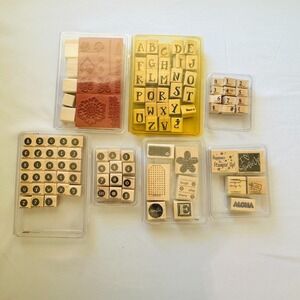 Stampin' Up! Rubber Stamp Sets Lot of 7 Alphabets‎ Numbers Floral Tags